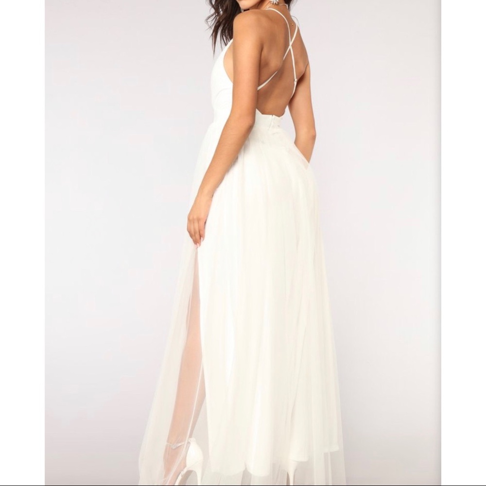 White Open-Back Maxi W/ Tulle Layer